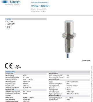 Sensor Inductivo Baumer IWRM 18U9501