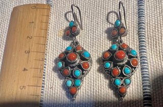Pendientes Plata Tibetana Coral Turquesa