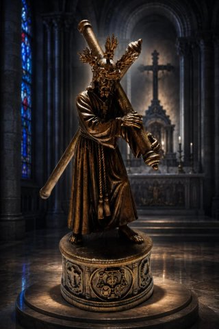 Figura Cristo con Cruz Bronce
