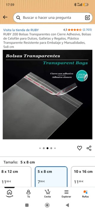 RUBY Bolsas Transparentes con Cierre Adhesivo.