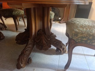 Mesa comedor madera tallada + 6 sillas