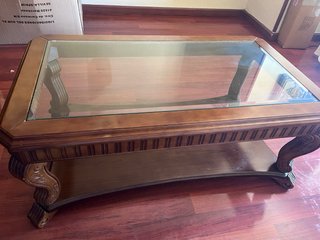 Mesa de centro madera y cristal elegante