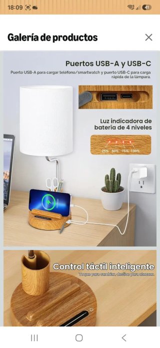 Lámpara de mesa regulable con carga inalámbrica nu