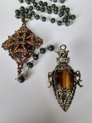 Rosario goth occhio di tigre e bronzo  y2k goth
