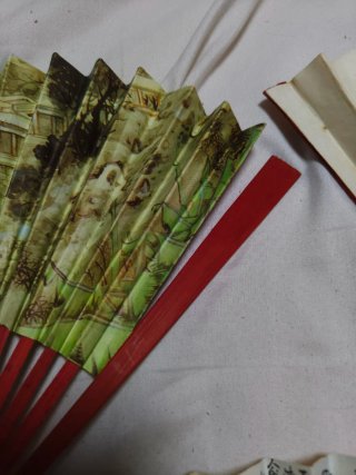 Lote Abanico oriental pintado a mano