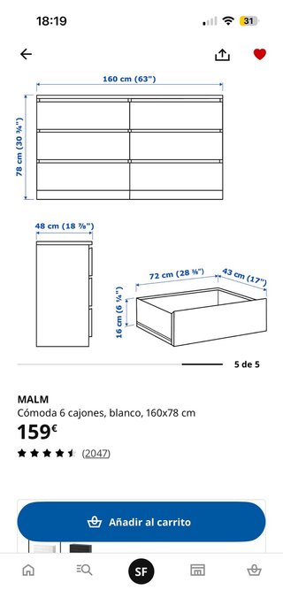Cajonera Malm Ikea Blanca
