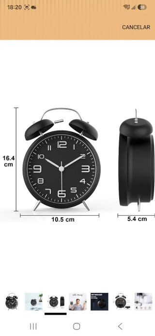 Reloj despertador analógico negro y plateado nuevo
