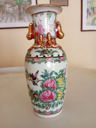 Jarrón Canton Rosa Porcelana Dorado