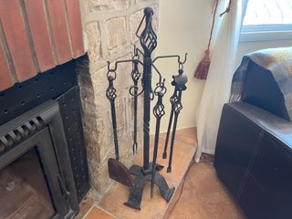 Juego Accesorios Chimenea Hierro Forjado Antiguo