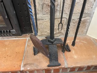 Juego Accesorios Chimenea Hierro Forjado Antiguo