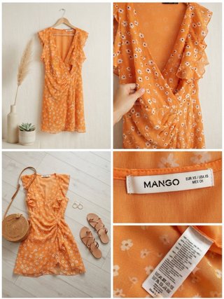 Vestido naranja floral Mango Talla XS