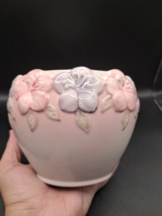 Macetero Cerámica Flores Rosa y morado