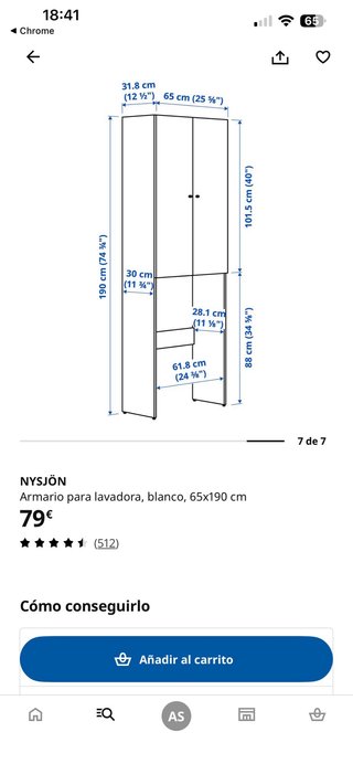 Mueble Estantería Lavadora/WC Blanco