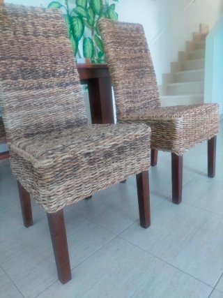 Sillas de ratán y madera (4 unidades)