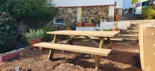 Mesa picnic madera maciza con bancos 6/8 personas