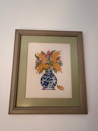 Cuadro Punto de Cruz Florero Azul y Flores