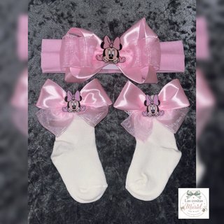 Conjunto lazo y calcetines Minnie rosa