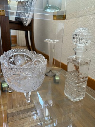 Mueble Bar Cristal con Ruedas y cristaleria