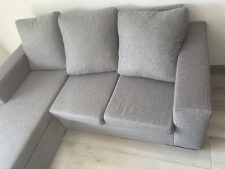 Sofá chaise longue gris tela