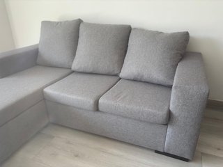 Sofá chaise longue gris tela