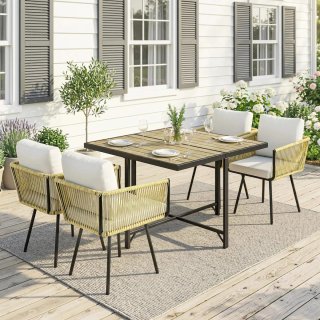 Conjunto Mesa y 4 Sillas Jardín Madera y Metal