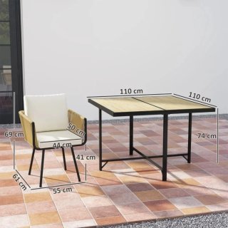 Conjunto Mesa y 4 Sillas Jardín Madera y Metal