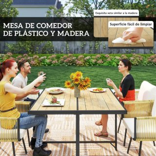 Conjunto Mesa y 4 Sillas Jardín Madera y Metal