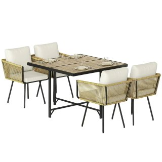 Conjunto Mesa y 4 Sillas Jardín Madera y Metal