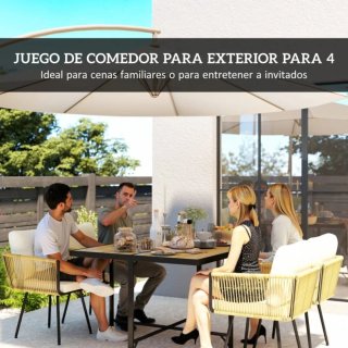 Conjunto Mesa y 4 Sillas Jardín Madera y Metal