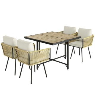 Conjunto Mesa y 4 Sillas Jardín Madera y Metal