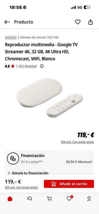 Google Chromecast con Google TV 4K Abierto x foto