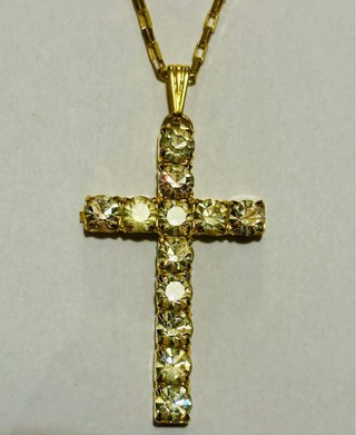 Collana vintage dorata con croce strass