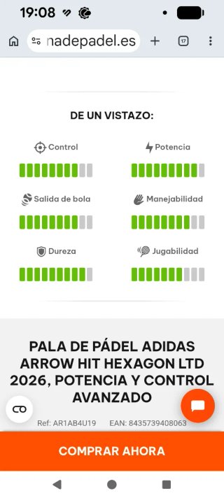 Pala de pádel Adidas Arrow-Hit Hexagon peso 350Gr.