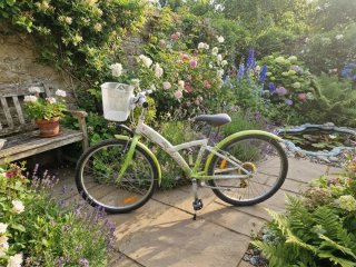 Bicicleta de paseo verde y blanca