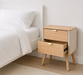 Mesita de noche madera y tela