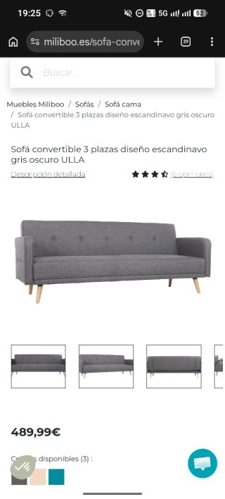 Sofá cama gris de tela