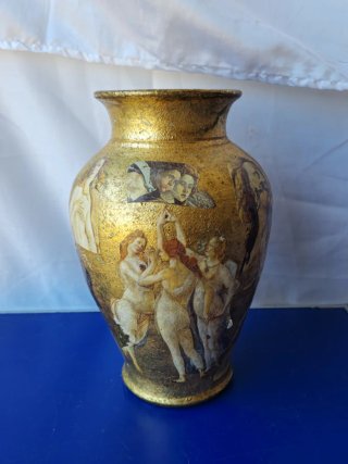 Vaso decoupage artigianale con figure classiche
