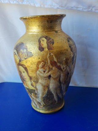 Vaso decoupage artigianale con figure classiche