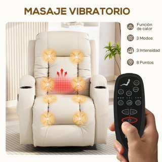 Sillón Relax Giratorio Masaje Reclinable Beige