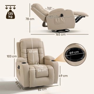 Sillón Relax Giratorio Masaje Reclinable Beige