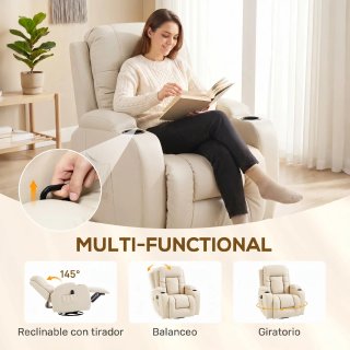 Sillón Relax Giratorio Masaje Reclinable Beige