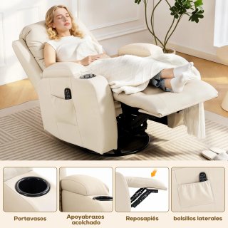 Sillón Relax Giratorio Masaje Reclinable Beige