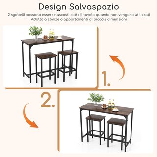 Set da pranzo 3 pezzi con tavolo industriale alto
