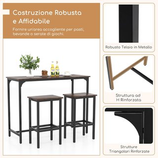 Set da pranzo 3 pezzi con tavolo industriale alto