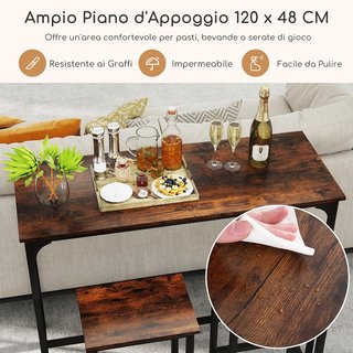 Set da pranzo 3 pezzi con tavolo industriale alto