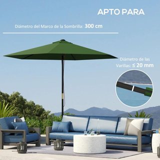 Toldo Recambio Sombrilla 3m UV30+ Verde Ventilado