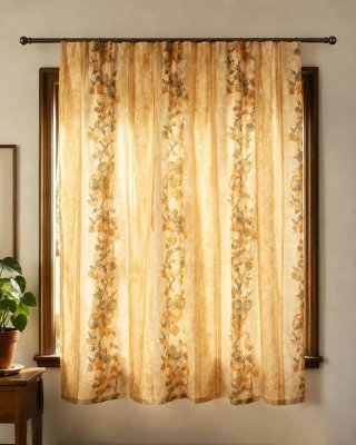 Cortina vintage floral beige y amarilla