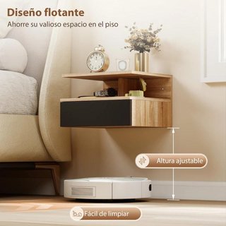 2 Mesitas Noche Flotantes Cajón Roble Negro