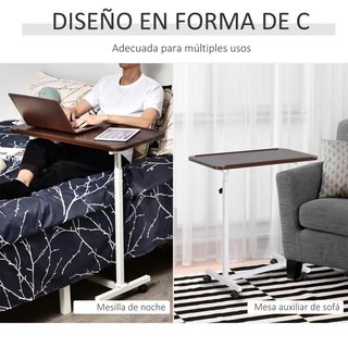 Mesa Sofá con Ruedas Ajustable Nogal Oscuro
