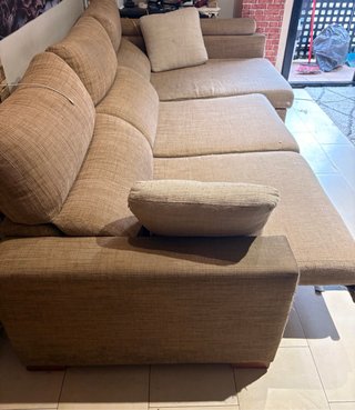 Sofá extensible tela beige/marrón